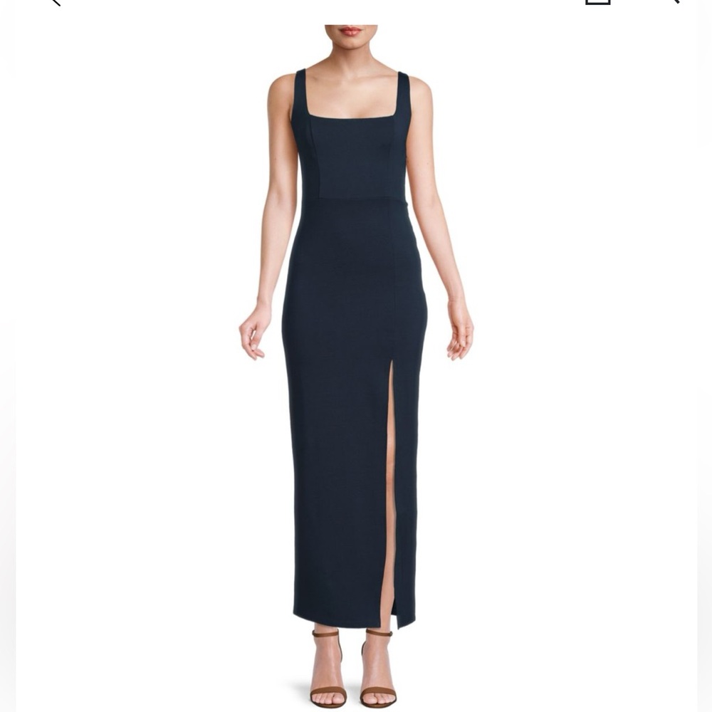 Thigh high slit sheath midi dress
